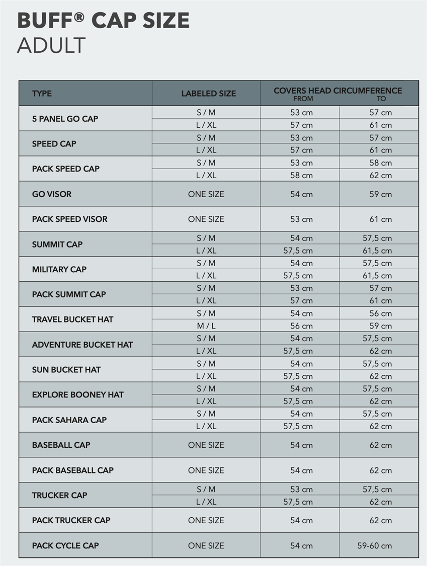 Adult Sizing Chart