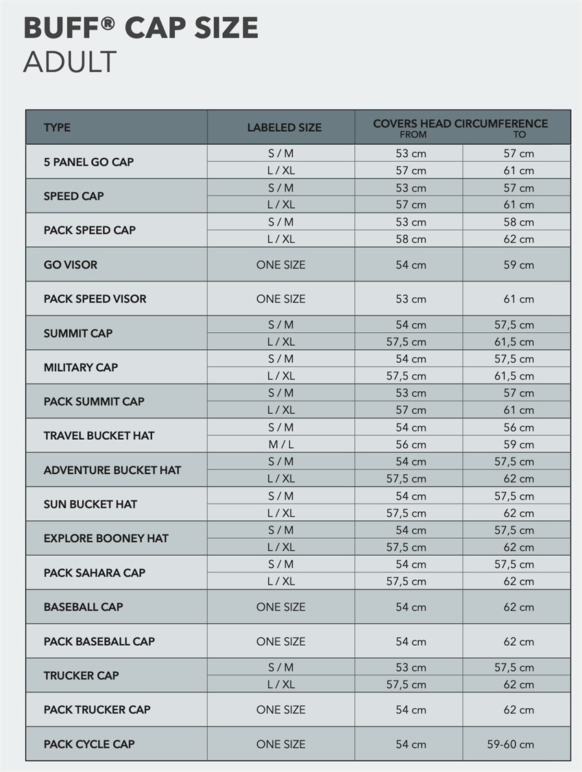 Adult Sizing Chart 